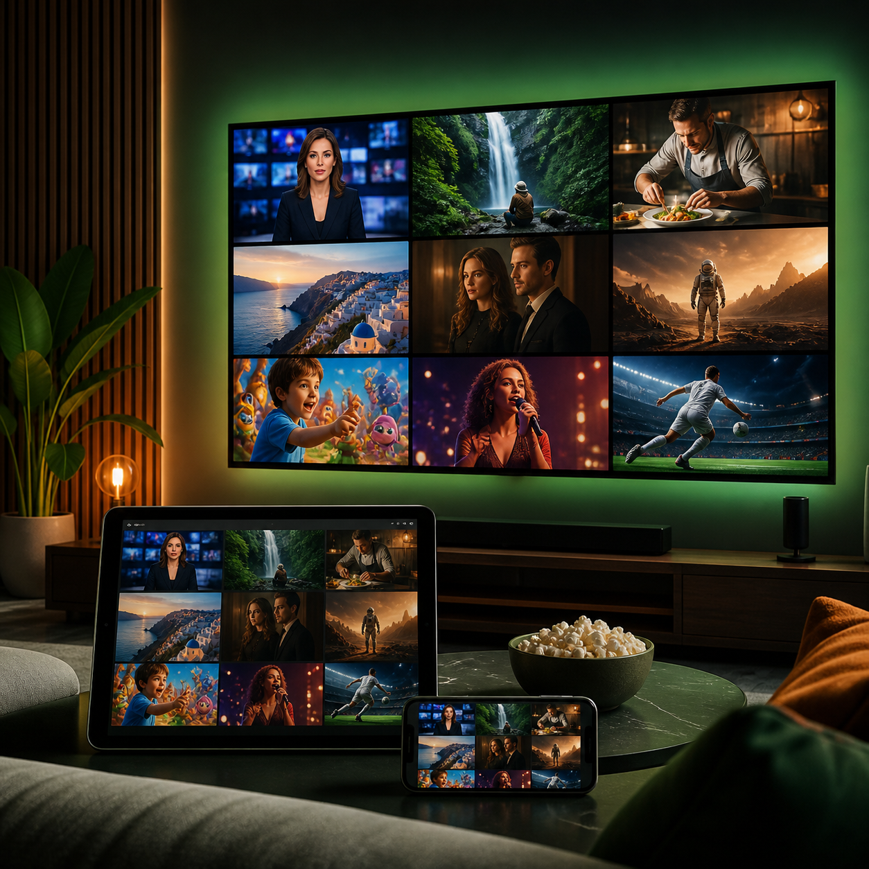 IPTV Ireland on-demand library showing movies and series on TV and iPad